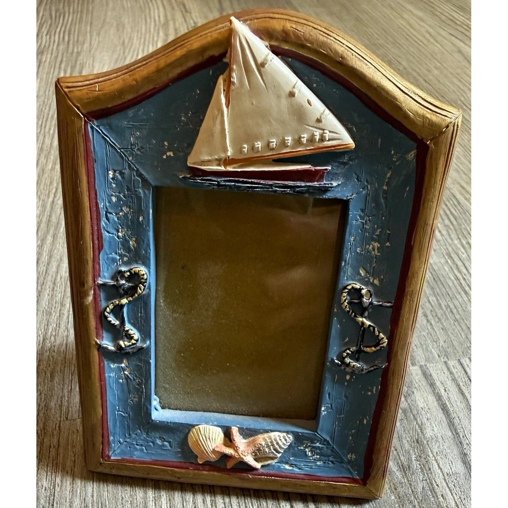 Mini Nautical Sailboat Picture Frame 4x3 Coastal Seashell Anchor Decor